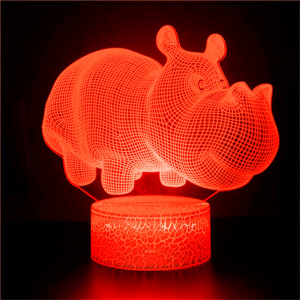 Veilleuse hippopotame 3D holographique avec télécommande